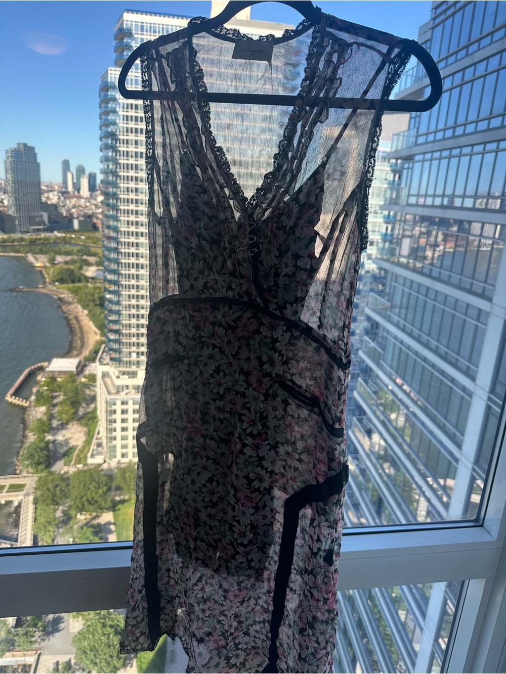 Coach Sheer Floral Mini Dress - Pink & Black